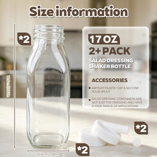 17oz Salad Dressing Shaker Bottle and Cleaning Brush Salad Dressing Dispenser with Silicone Pour Spout Mixer Shaker for Sauces Ketchup Sour Cream Syrup