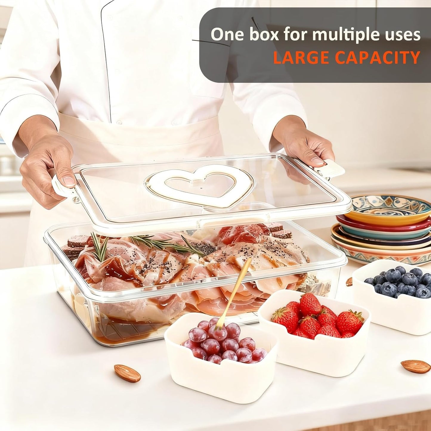 Snackle Box Container, Portable Snack Containers with Lids for Candy, Fruits, Nuts, Veggies, Snacks (White(2 Pack-4 Compartments))