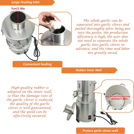 Commercial Garlic Peeling Machine, Automatic Electric Garlic Peeler, Heavy-Duty Stainless Steel, for Whole Dry Garlic, Max 77 lbs/h High Yield for Restaurant Home Kitchen, 110V 200W