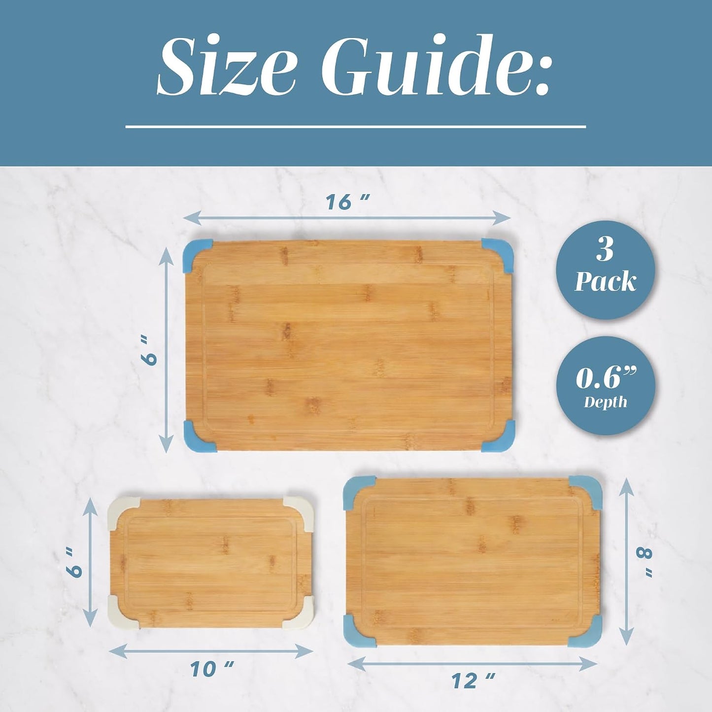 COOK WITH COLOR Non-Slip Cutting Board Set – Kitchen Essentials with Easy Grip Handle for Meat, Veggies, and Fruits, 3 Cutting Boards, Bamboo Non-Slip Grey