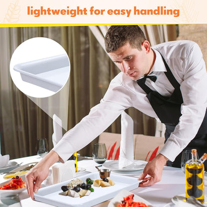 Ziliny 30 Pcs Serving Trays Plastic Serving Tray 12.6 x 9.1 x 1 White Platters Reusable Food Tray Party Trays Movie Night Snack Platters for Christmas Kitchen Cafeteria Veggie Cookies