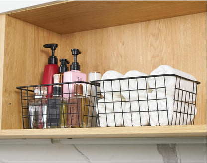 JUNCHU CHERRY Wire Kitchen Storage Basket 3 Packs,Perfect Pantry Organization Accessories Baskets,Laundry Basket,Countertop Organization,Suitable for Kitchen,Bathroom,Bedroom,Tabletop,Stackable,Black