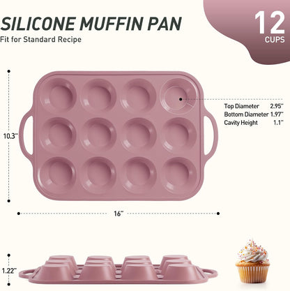 2 Packs 12 Cups Silicone Muffin Pan for Baking with Metal Reinforced Frame Regular Size Cupcake Pan Tray Egg Bites Silicone Cookie Molds Muffin Tin Tart Pans Sheet Set for Oven Dishwasher Safe