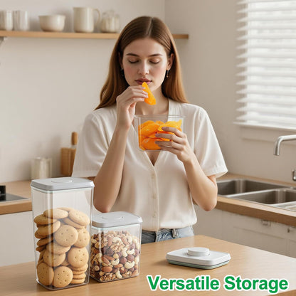 TBMax Large Airtight Food Container 5.28 Qt with Pop Up Lid & Measuring Cup, Ideal for 10 Lbs of Rice or 7 Lbs of Flour, Square Short Food Storage Bin for Kitchen Pantry and Drawer Organization