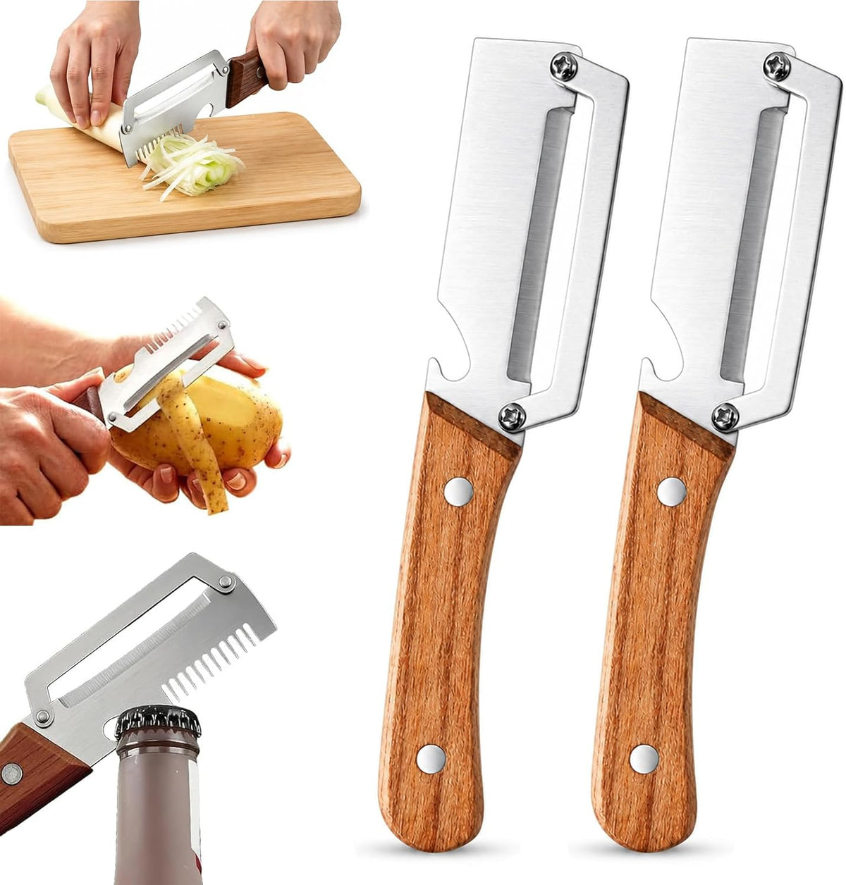 2-PACK Multifunctional Kitchen Vegetable Peeler – Stainless Steel Blade, Ergonomic Handle & Ideal for Fruits and Vegetables 3 In 1 Multi-Function Thickened Fruit Peeler Knife, Peel Julienne (2*Mixed)
