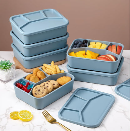 Honeydak 6 Pcs Silicone Bento Box Reusable Lunch Container 4 Compartment Snack Boxes with Lid Smooth LeakProof Rectangle Food Boxes for Adult Work Travel Food Storage (Cute Color)