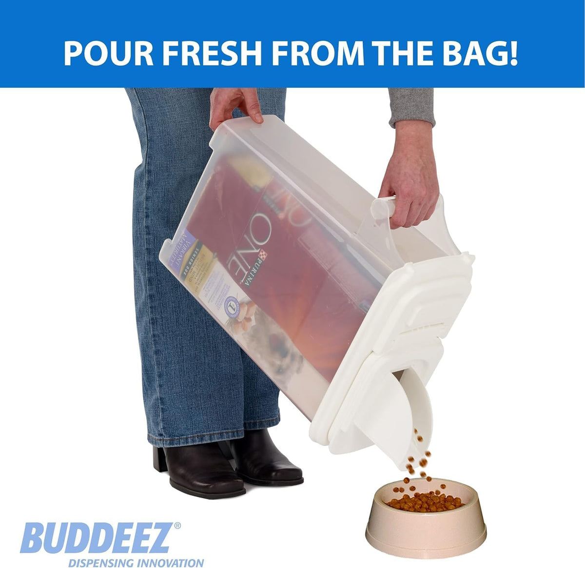 Buddeez Pet Food Storage Dispensers Plastic 4 Gallon - Airtight Flip Top for Freshness - Dry Dog Food, Cat Food or Bird Seed Plastic Containers (Set of 2)