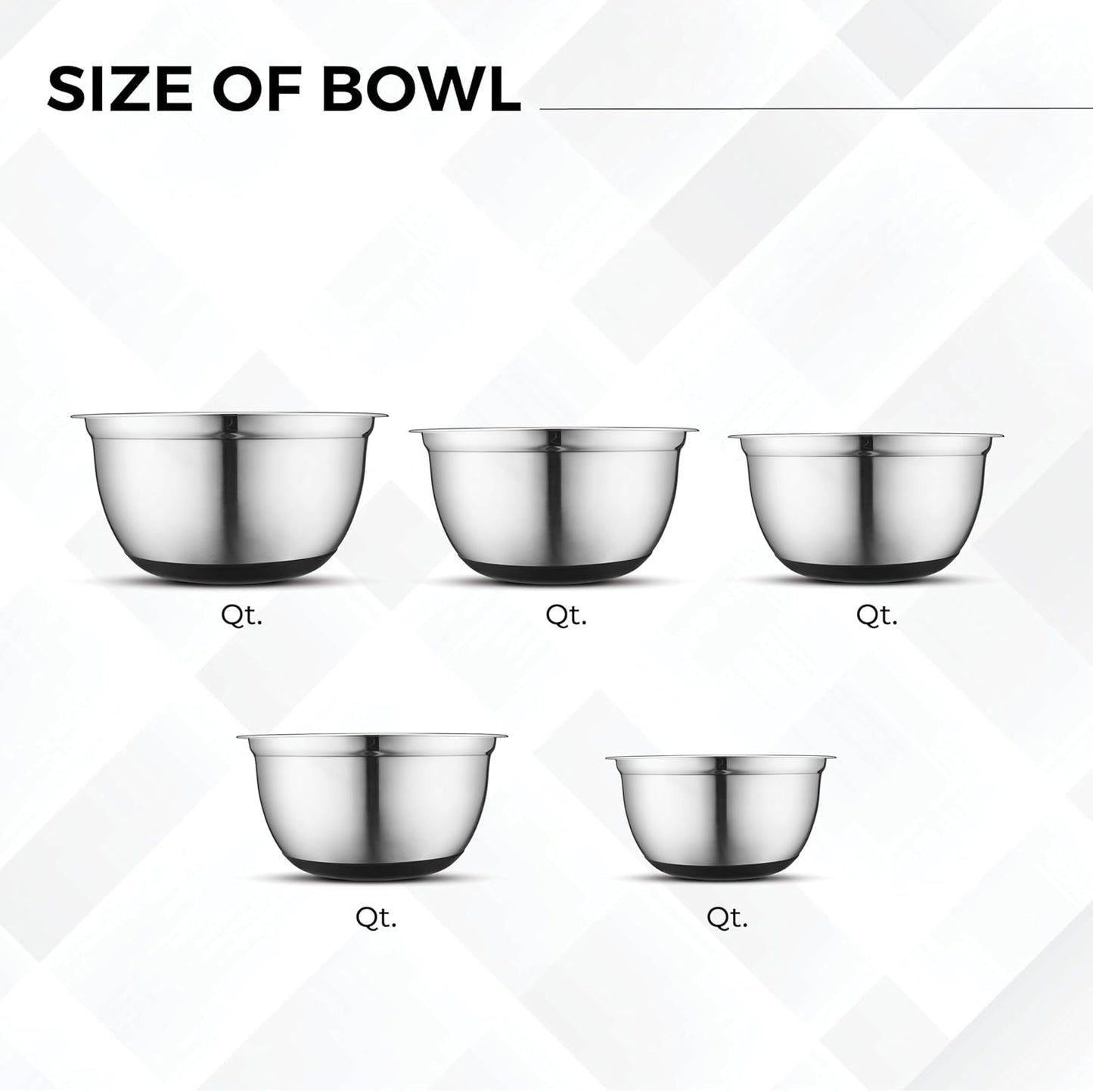 Avador Premium Stainless Steel Mixing Bowls with Lids Non-Slip, Set of 5 Mixing Bowl Set with Silicone Base, Space Saving, Great for Cooking, Baking, Prepping (0.25qt, 1qt, 1.5qt, 3qt, 5qt)
