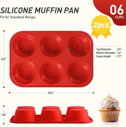 2 Pack 12 Cups Silicone Muffin Pan with Metal Reinforced Frame Regular Size Silicone Molds Cupcake Cake Baking Pans Cookie Baking Chocoflan Cupcake Mold Nonstick Muffin Tin Home Baking Supplies
