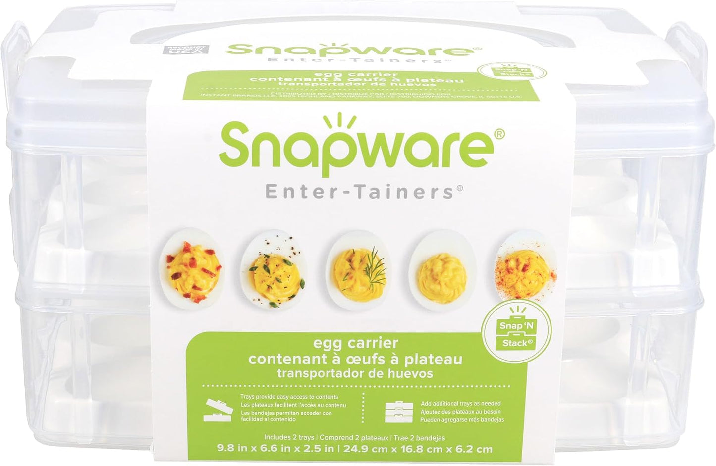 Snapware 2-Layer Snap N Stack Deviled Egg Container with Handle | Stackable Egg Carrier for Parties, Potlucks, Picnics & Holidays | Secure Latching Lid for Easy Transport & Storage – Made in USA