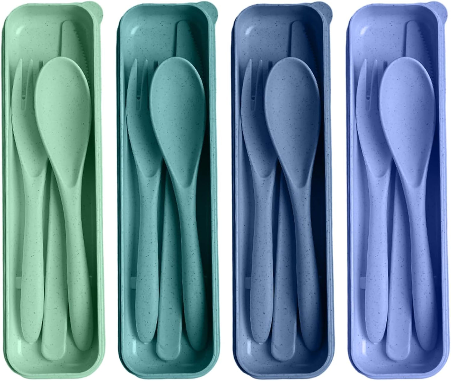 Travel Utensils with Case, 2 Sets Reusable Utensils Set with Case, Wheat Straw Utensils for Lunch Box Accessories, Camping Utensil Set for School Work Lunch or Daily Use（Black）