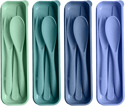 Travel Utensils with Case, 2 Sets Reusable Utensils Set with Case, Wheat Straw Utensils for Lunch Box Accessories, Camping Utensil Set for School Work Lunch or Daily Use（Black）