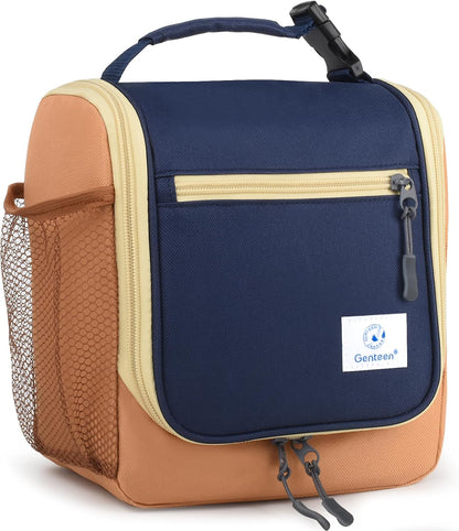 Genteen Kids Lunch Box, Insulated Lunch Bag for Kids, Toddler, Girl, and Boy; Holds Lunch Box, Water Bottle, & Snacks; Easy-Clean Water-Resistant Fabric & Multiple Zippered Pockets (Yellow Blue)
