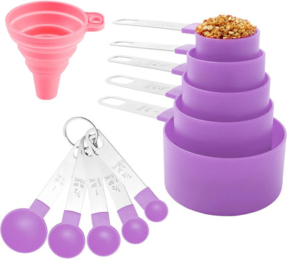 Measuring Cups and Spoons Set of Huygens Kitchen Gadgets 10 Pieces, Stackable Stainless Steel Handle Measuring Cups for Measuring Dry and Liquid Ingredient (Gray)