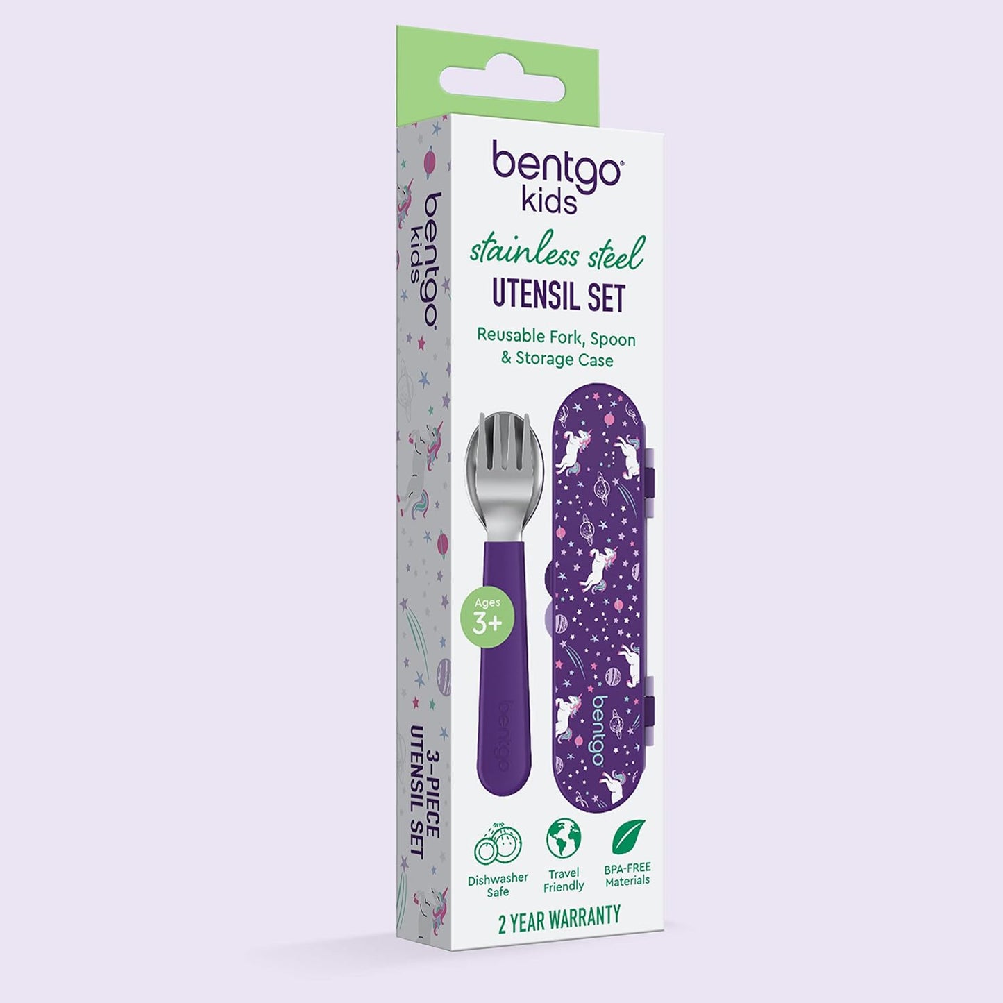 Bentgo Kids Stainless Steel Utensil Set - Reusable Fork, Spoon & Storage Case, PFAS- & BPA-Free, Easy-Grip Handles, Lightweight, Dishwasher Safe, School Lunch, Travel & Outdoors (Dinosaur)