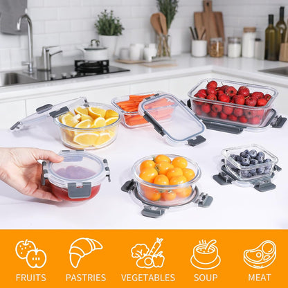 DANALLAN 30Pcs Glass Food Storage Containers with Lids Meal Prep Containers Airtight Leak Proof Bento Lunch Boxes Lunch Containers Sets Microwave Oven Freezer Dishwasher Safe