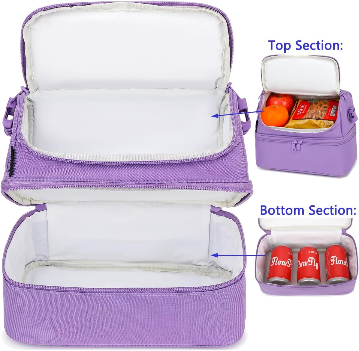 FlowFly Kids Double Decker Cooler Insulated Lunch Bag Large Tote for Boys, Girls, Men, Women, With Adjustable Strap, Unicorn