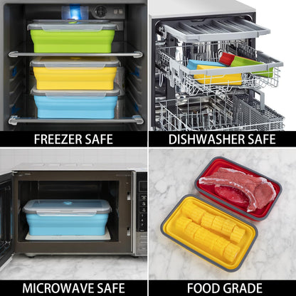 Collapsible Food Storage Containers with Lids, 4 Pack, 40 oz Silicone 1-Compartment Meal Prep Containers Reusable, Lunch Bento Boxes for Adults, Microwave Freezer Dishwasher Safe, BPA-Free, Black