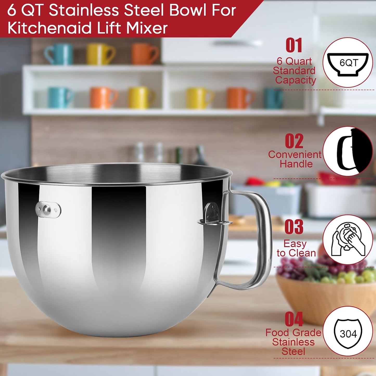 Stainless Steel Bowl Compatible with Kitchenaid Mixer 4.5/5QT，With Grey Lid,5 Quart Stainless Bowl for Kitchen Aid Mixing,With Green Lid