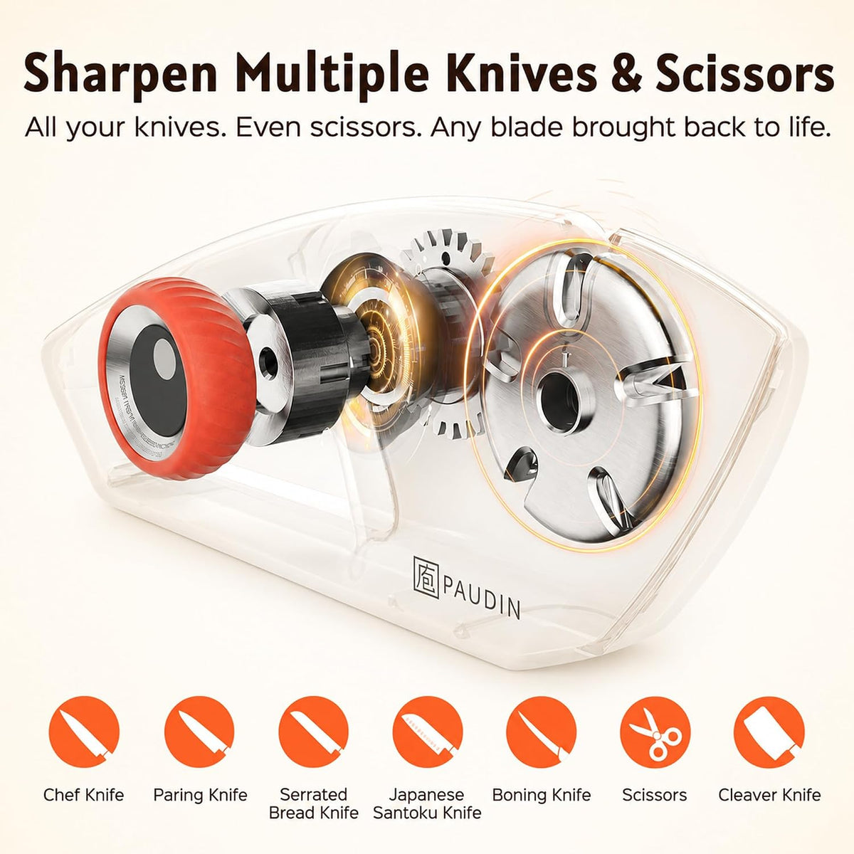 PAUDIN Knife Sharpener, 5-Stage Manual Sharpening for Kitchen Knives