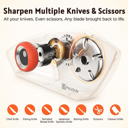 PAUDIN Knife Sharpener, 5-Stage Manual Sharpening for Kitchen Knives