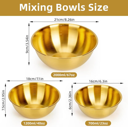 3-Piece Stainless Steel Mixing Bowls (7.1") Metal Bowl Set with Measurement Marks, Dishwasher Safe & Stackable - Perfect for Baking, Salad Making, Meal Prep and Kitchen Use