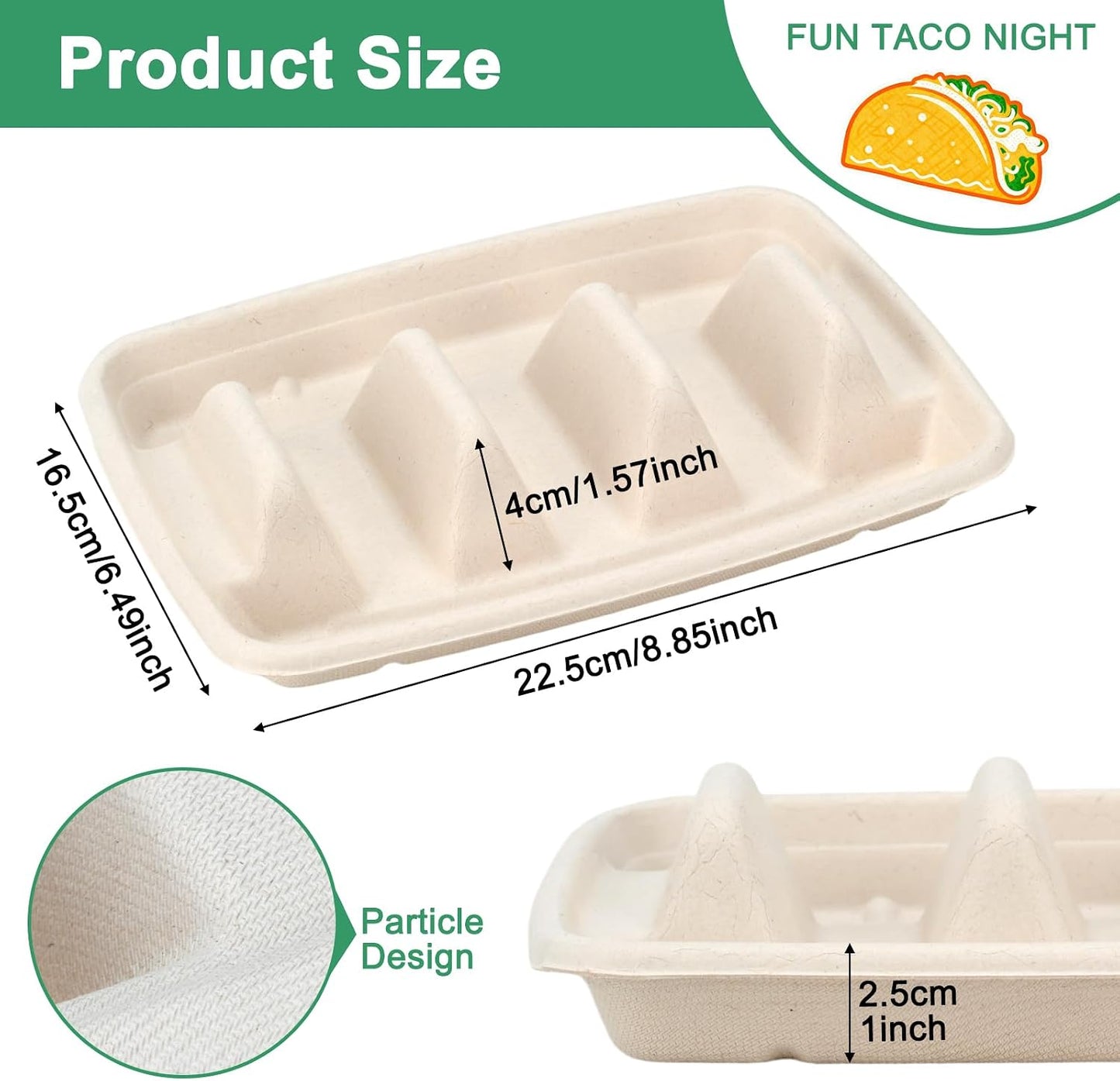 25 Pcs Disposable Taco Holders For Party, Premium Paper Taco Plates With 3 Dividers, Taco Gifts For Christmas, Oven & Dishwasher & Grill Safe, Taco Bar Serving Set For A Party