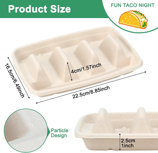 25 Pcs Disposable Taco Holders For Party, Premium Paper Taco Plates With 3 Dividers, Taco Gifts For Christmas, Oven & Dishwasher & Grill Safe, Taco Bar Serving Set For A Party