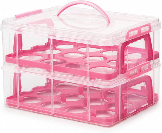 Cupcake Carrier Stackable Storage Container Collapsible Cake Carrier with Lid and Handle, with 50 PCS Cupcake liners,Reusable Plastic Dessert Travel Container,Transport Box (24 Cupcakes White)