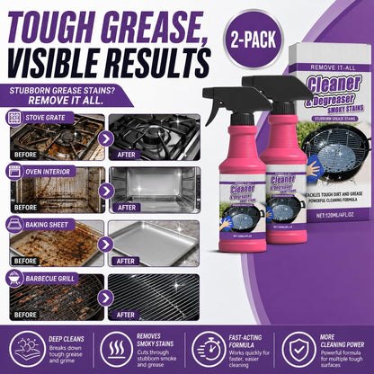 Fast-Acting Heavy-Duty Grill Degreaser Spray, 2Pcs BBQ Heavy Duty Degreaser Grill Cleaner Spray, Grills Cleaner Spray For Outdoor Grills