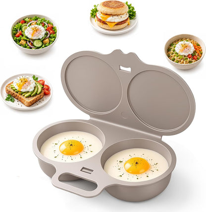 Dual Cavity Microwave Egg Poacher, White Egg Poacher, Quick Oil-Free Cooking Tool for 2 Eggs, Food-Grade PP Material, Portable Breakfast Maker with Lid and Easy-Grip Handle (Dark gray)