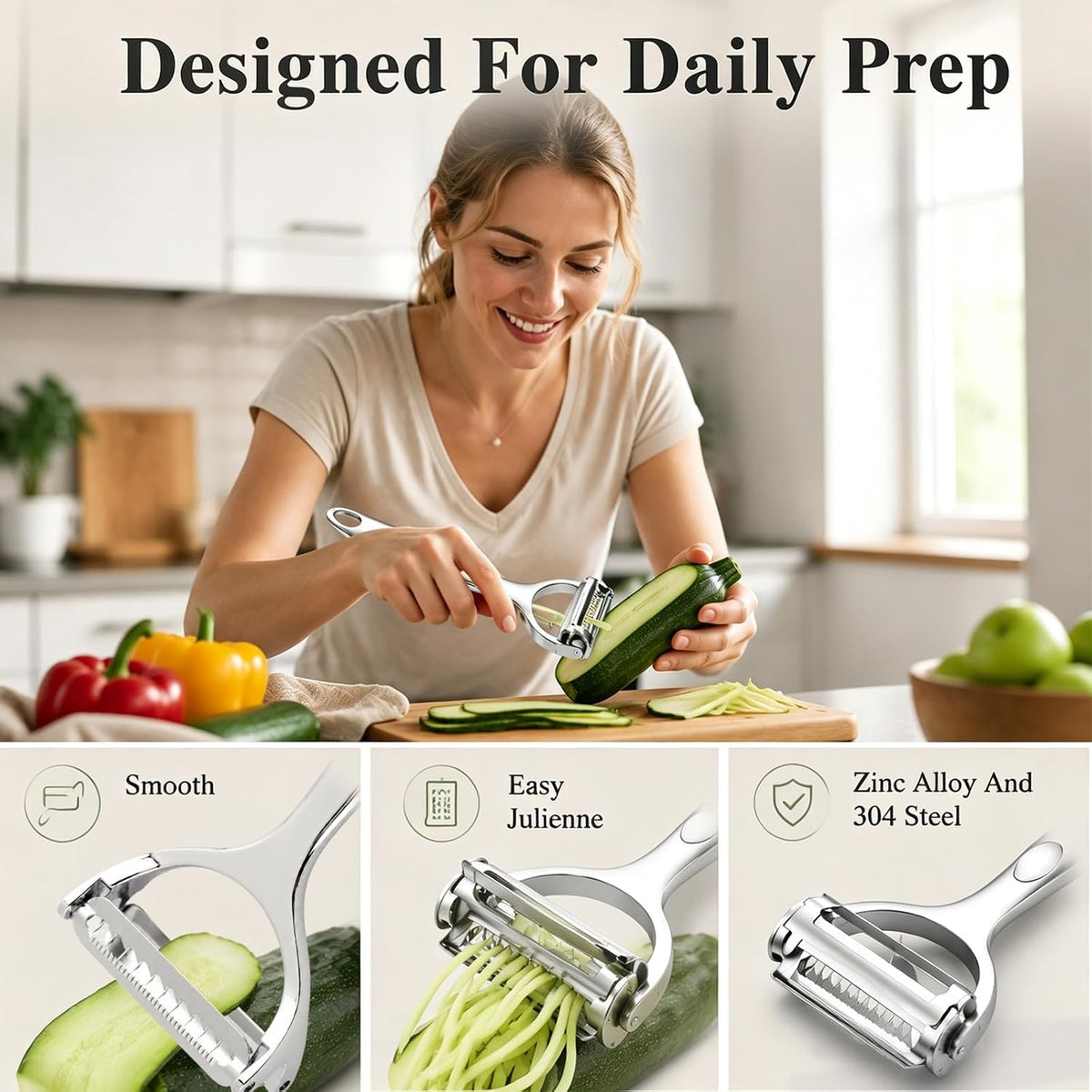 2-in-1 Julienne Peeler Vegetable Peeler for Kitchen, Peeling and Shredding, Vegetable Peeler Julienne Slicer for potato, cabbage, carrot, cucumber,fruit