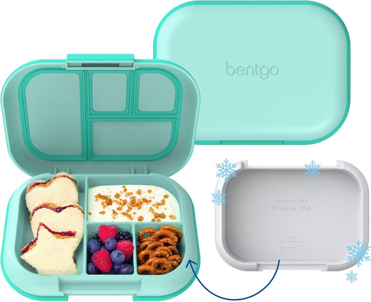 Bentgo Chill Kids Leak-Proof Lunch Box - 4-Compartment Bento Box with Built-In Ice Pack, 3.3 Cup Capacity, PFAS & BPA-Free, Microwave & Dishwasher Safe, Ideal Size for Ages 3 to 7 (Truly Teal)