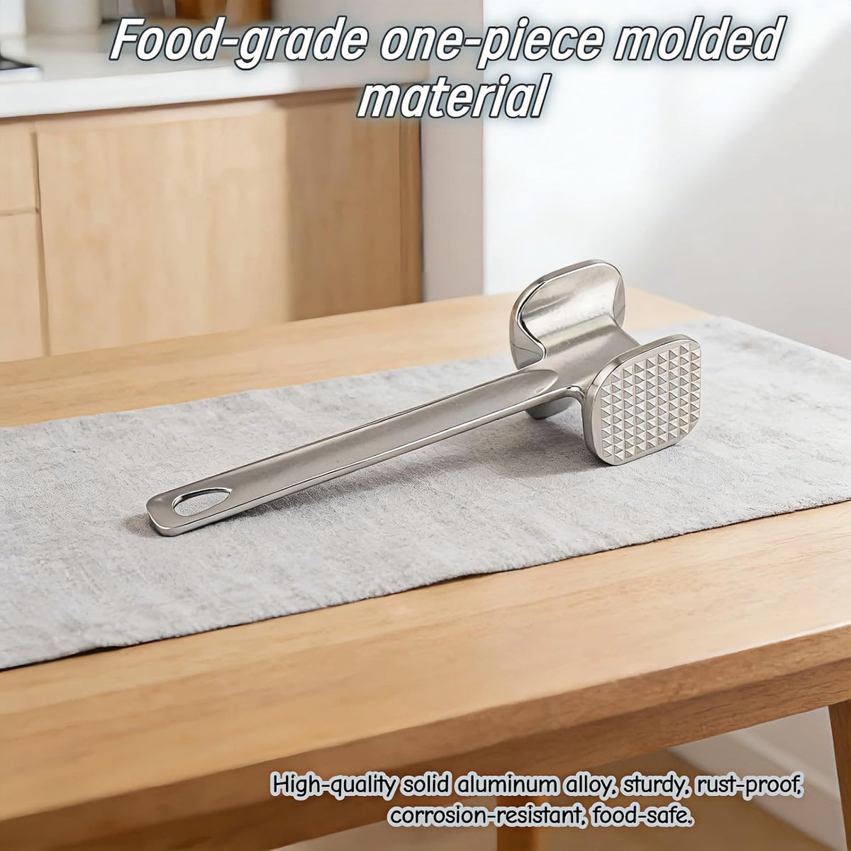 Meat Tenderizer Tool – Double-Sided Heavy Duty Mallet for Steak, Beef, Fish – Ergonomic Non-Slip Handle, Rustproof Aluminum, Easy Hang Storage