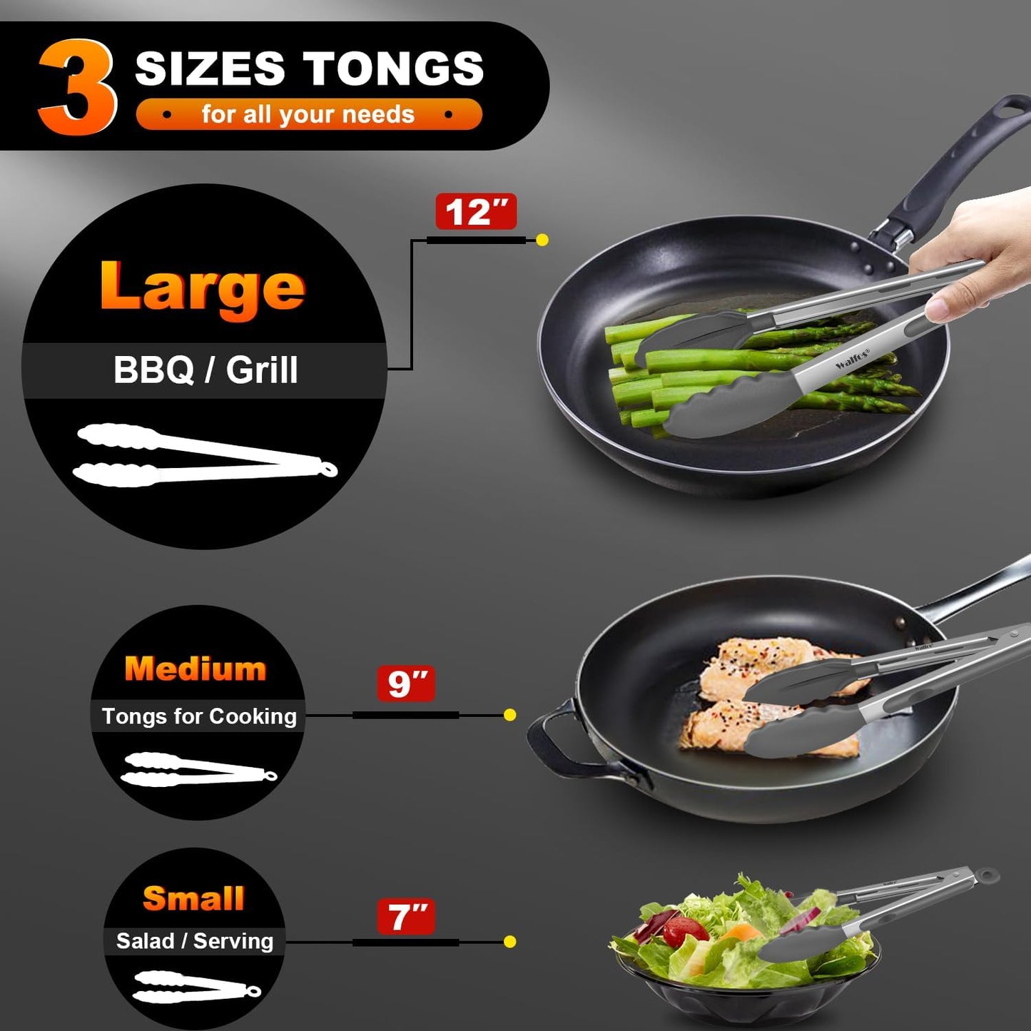 WALFOS Tweezer Tongs for Cooking, Kitchen Tweezers Stainless Steel Pasta Tweezers Tongs for Cooking, Roasting, Grabbing Small Objects, Dessert, BBQ, Spaghetti 3 Pcs (8+10+12-Inch)