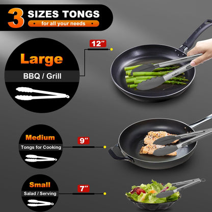 WALFOS Tweezer Tongs for Cooking, Kitchen Tweezers Stainless Steel Pasta Tweezers Tongs for Cooking, Roasting, Grabbing Small Objects, Dessert, BBQ, Spaghetti 3 Pcs (8+10+12-Inch)
