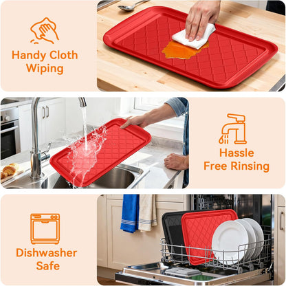 Grilling Prep & Serve Trays for Party- Set of 2, Large Serving Platters for Raw and Cooked Food, Dishwasher Safe, 17"×10.5" Stackable Plastic Party Supplies for Grilling, BBQ, Meal Prep - Green, Black