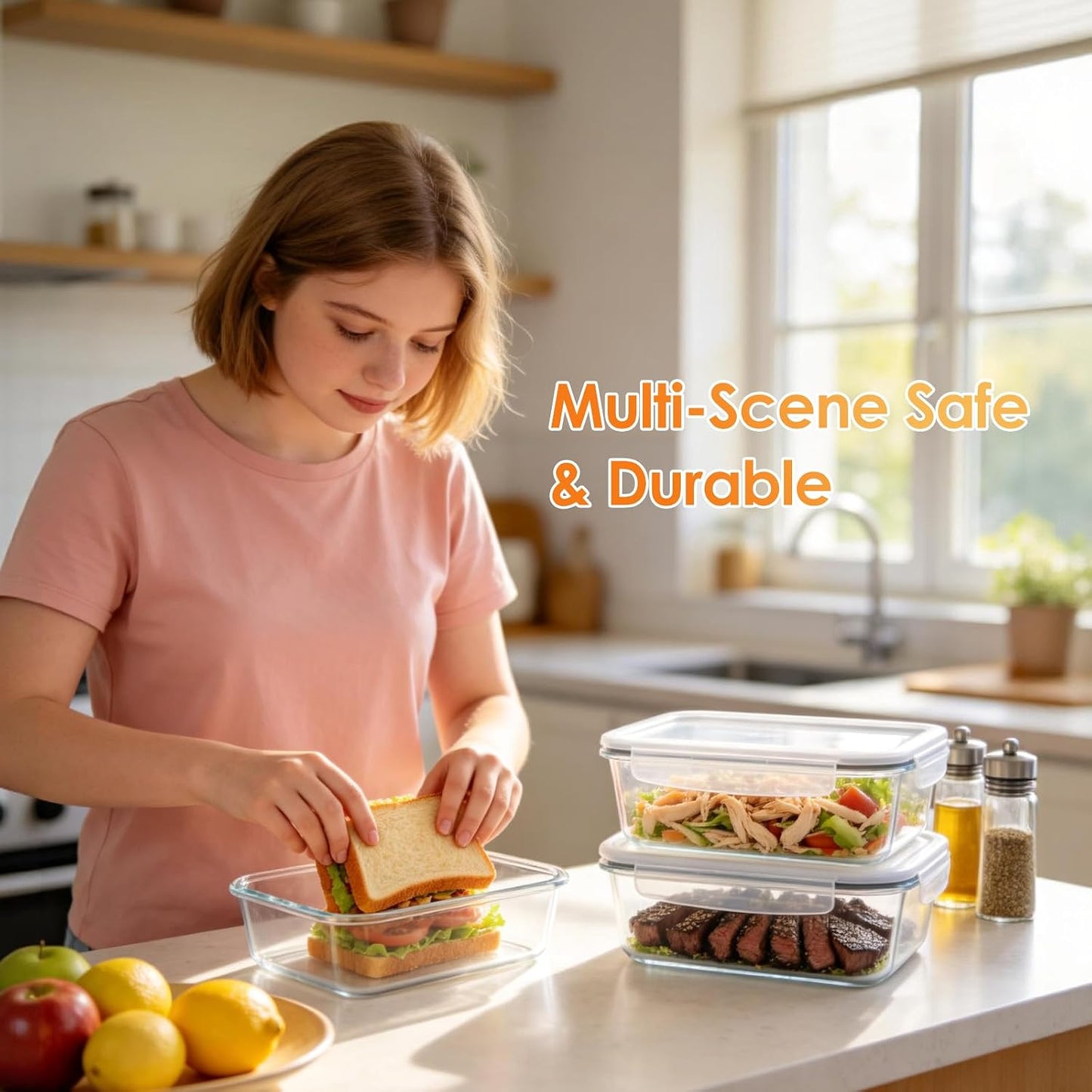 2 Pack 78oz/2300ml Large Glass Storage Containers with Lids, Meal Prep Food Container Set, Airtight Leakproof Snap Lids, BPA Free Borosilicate Glass, Microwave Oven Freezer Dishwasher Safe