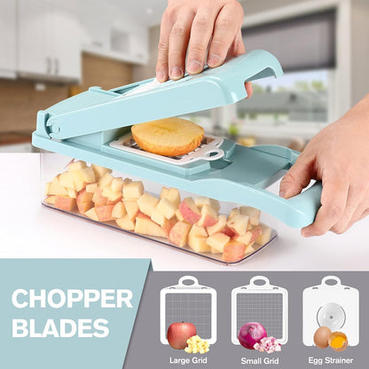 KEOUKE Vegetable Chopper Mandoline Slicer Grey - 12 in 1 Interchangeable Blades Food Chopper with Container, Hand Guard & Drainer, Veggie Dicer Kitchen Gadget for Onion, Cucumber, Tomato, Fruit