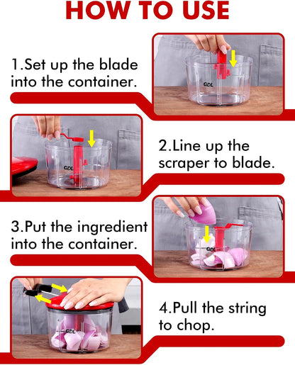 GDL Food Chopper, Vegetable Chopper, Pull String Onion Chopper Dicer, 800ML