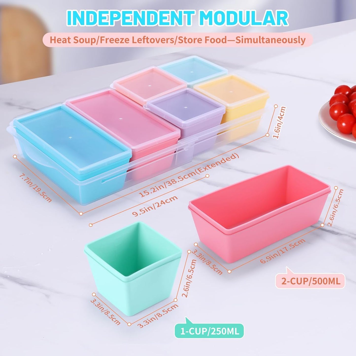 Gemice 1-Cup Silicone Freezer Molds with Lids, Individual 4-Pack Portion Soup Cubes Freezer Trays for Food Storage, Oven & Dishwasher Safe, BPA-Free, Silicone Freezer Containers for Meal Prep