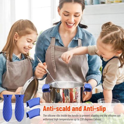 4 Pack Silicone Hot Handle Holder Cover Cast Iron Handle Cover Silicone Pot Holders Heat Resistant Assist Pan Handle Sleeve Non-Slip Pot Handle Covers for Cast Iron Skillet Metal Pan(Black)