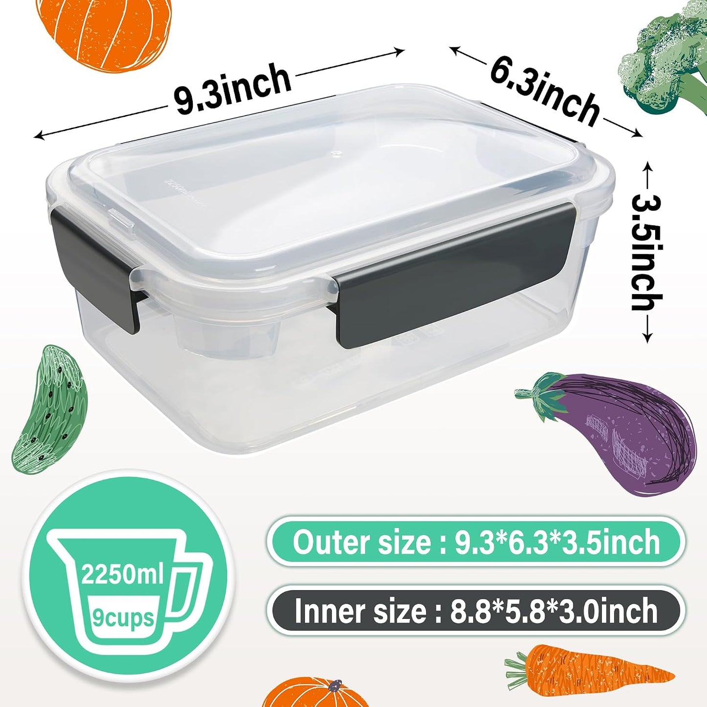 YORY 3 cup Plastic Food Storage Containers with Lids Nestable Freezer Dishwasher Safe Rectangle Container Set,5-Pack