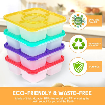 Caperci Original Lunchable Snack Containers for Kids & Adults - 5 Compartments Bento Snack Boxes with 4 Leakproof Small Containers, Wheat Straw, BPA-Free, Set of 4