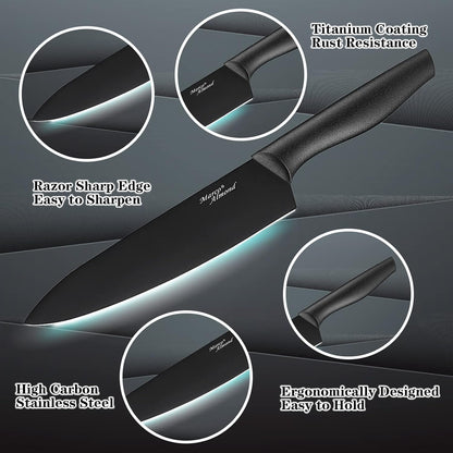 Marco Almond Kitchen Knife Set Chef Knife Set Black
