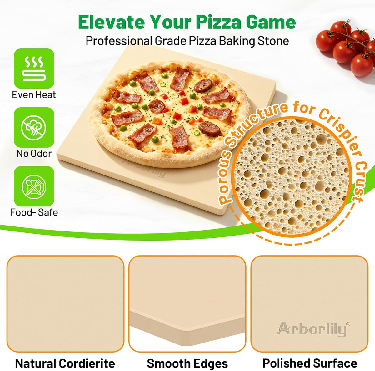Cordierite Pizza Stone for Oven & Grill, 15 x 12 Inch Rectangular