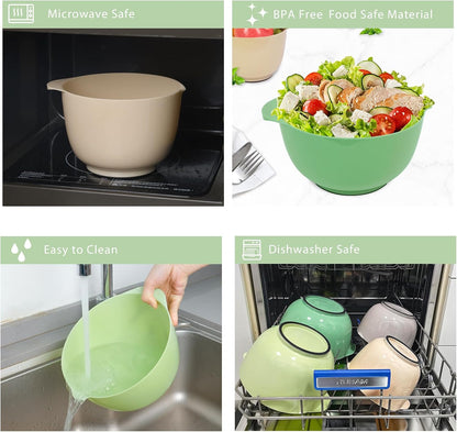 BoxedHome Nesting Plastic Mixing Bowl Set With Pour Spout, Microwave and Dishwasher Safe, BPA free Non-Slip Base, Set of 4 Size 1.7, 2.5, 3.5 and 4.5qt, Great for Prepping, Baking, Cooking (Dark Blue)