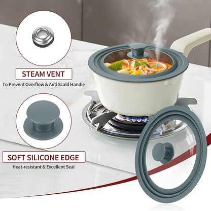 3 Pack Universal Pan Lids,Replacement Pan Lid Fits 6", 7" 8" & 8", 9" 9.5" & 10", 11" 12" Cookware,Tempered Glass Pan Cover with Heat Resistant Rim for Skillets, Pots, Frying Pans & CrockPot
