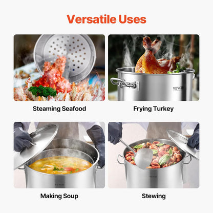 VEVOR Stainless Steel Stockpot, 42 Quart Large Cooking Pots, Cookware Sauce Pot with Strainer, Lid, and Handle, Heavy Duty Commercial Grade Stock Pot, Sanding Treatment, for Large Groups Events Silver