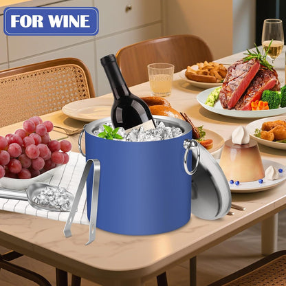 Ice Bucket with Lid & Tong- Well Made Insulated Stainless Steel Keep Ice Frozen Longer - Ideal for Cocktail Bar, Parties, Chilling Wine, Champagne - 3 Liter (Black)